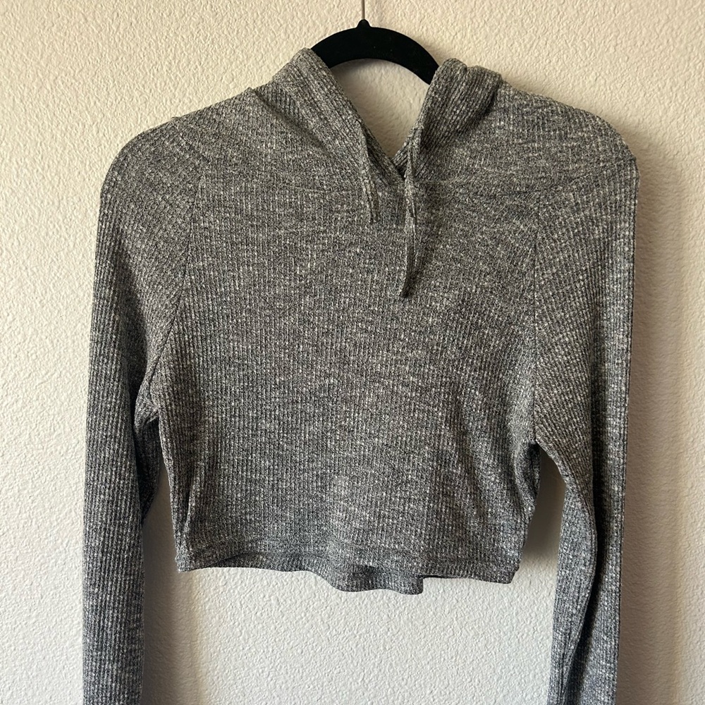 ABS2B Fitness Apparel Cropped Gray Waffle Hoodie